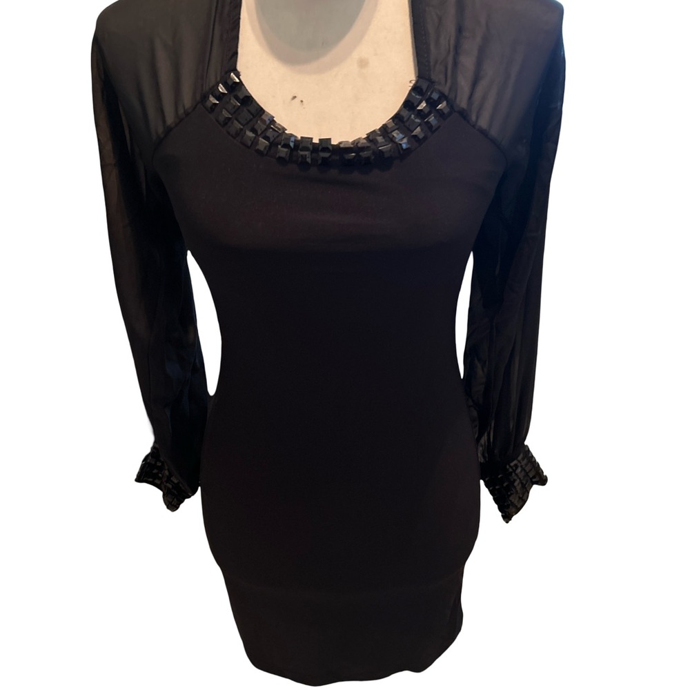 Party 21 Black Sheer Mini Sequenced Bodice  Dress Size Small  Women’s